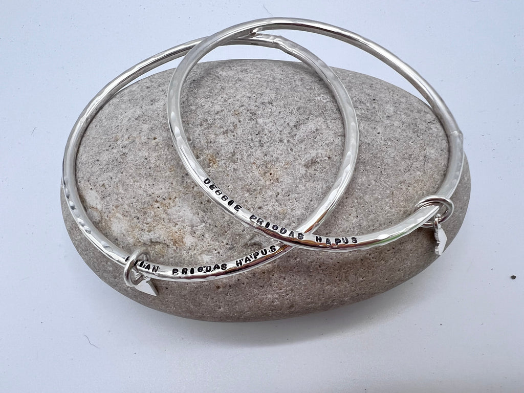 Sterling Silver hammered finish Message bangle