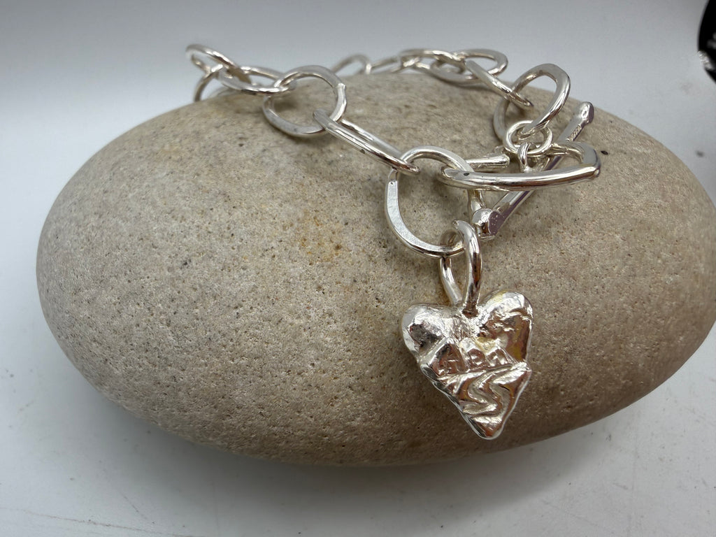 Sterling Silver Three Cliffs Bay handmade link bracelet with toggle clasp