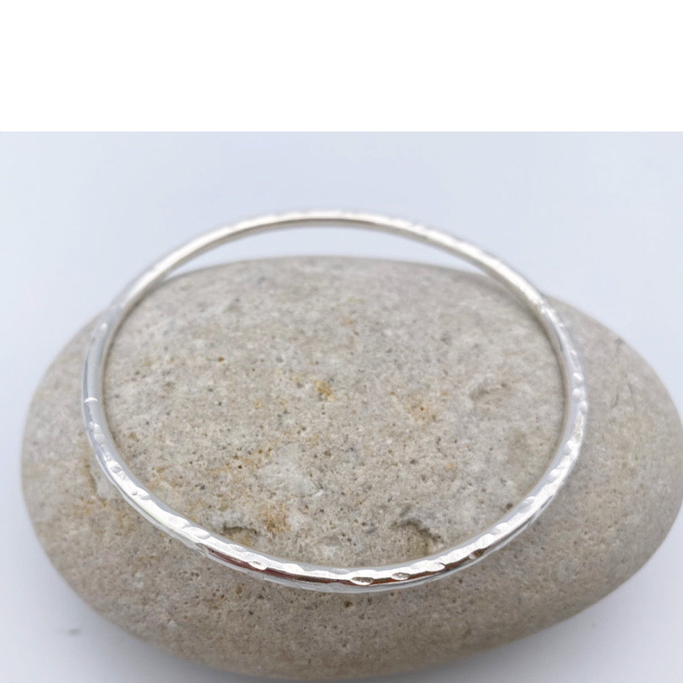 Sterling Silver hammered finish Message bangle