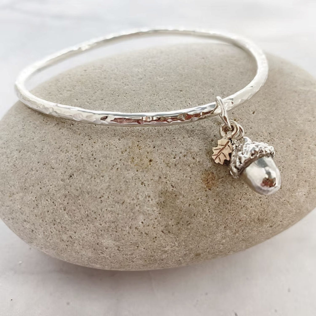 Sterling Silver Acorn charm bangle