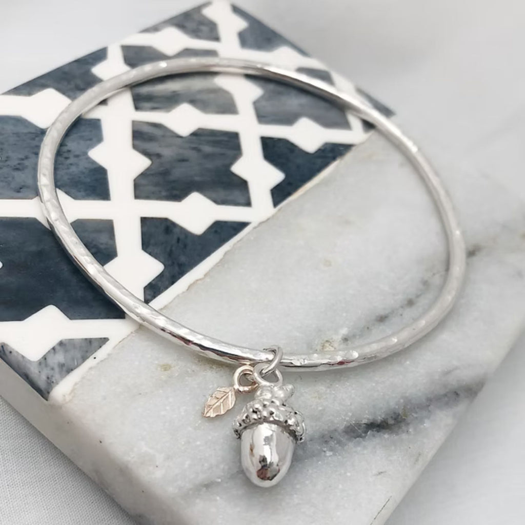 Sterling Silver Acorn charm bangle