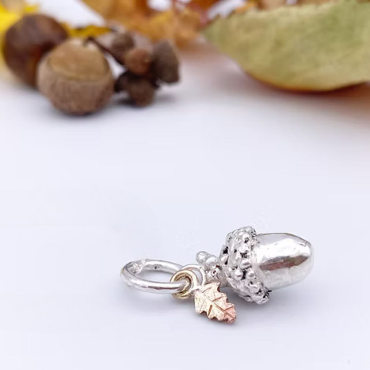 Sterling Silver Acorn Charm with optional 9ct Gold Oak leaf