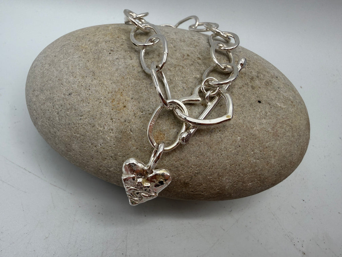Sterling Silver Three Cliffs Bay handmade link bracelet with toggle clasp