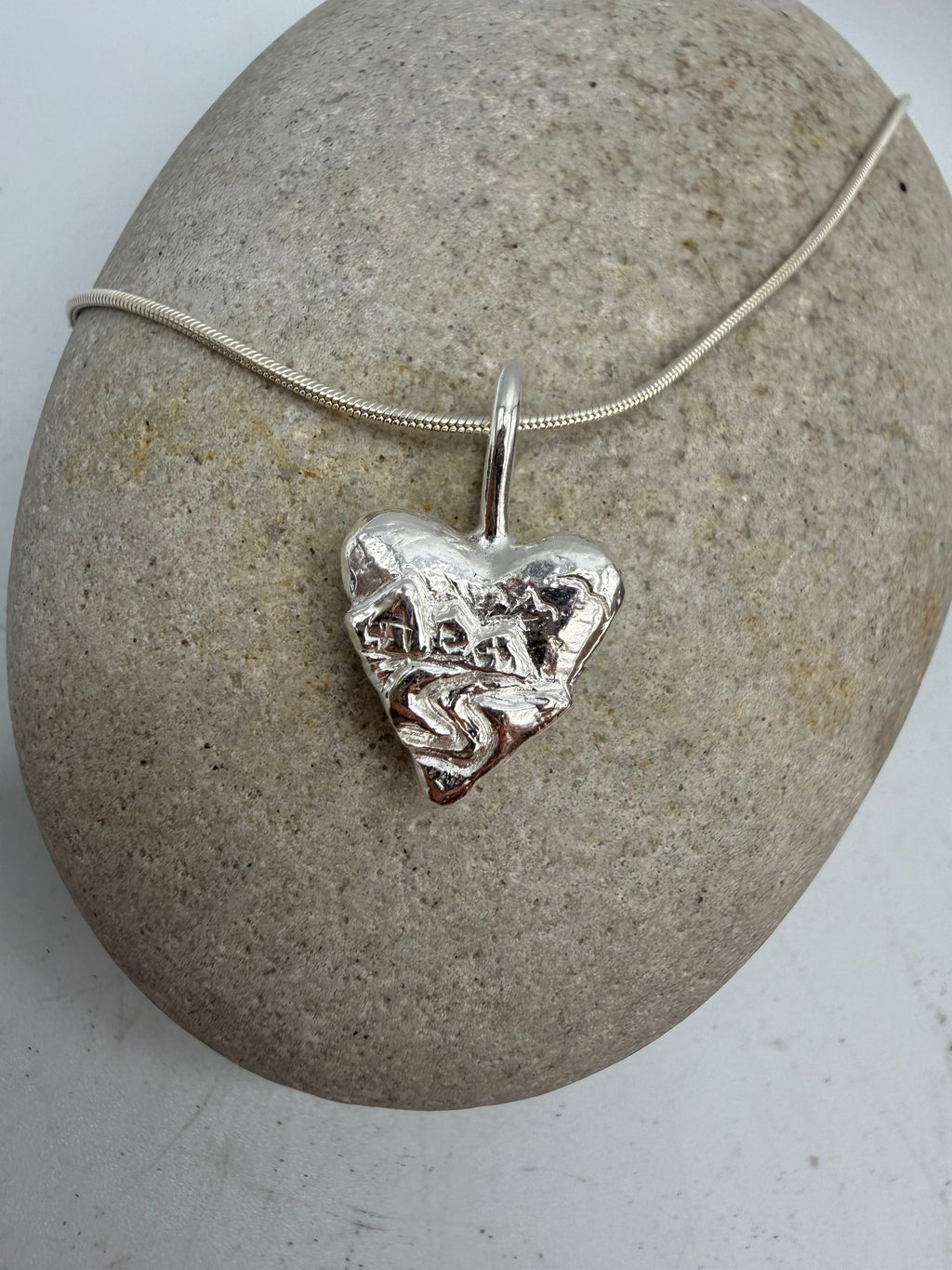 Sterling Silver Three Cliffs Bay heart pendant