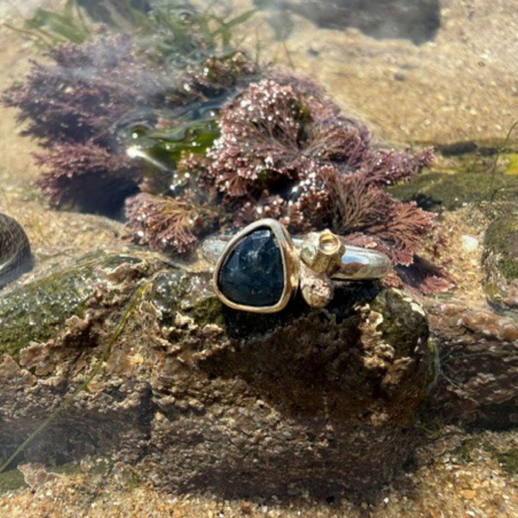 Sterling Silver, 9ct Gold and Sapphire One of a Kind Rockpool ring size -