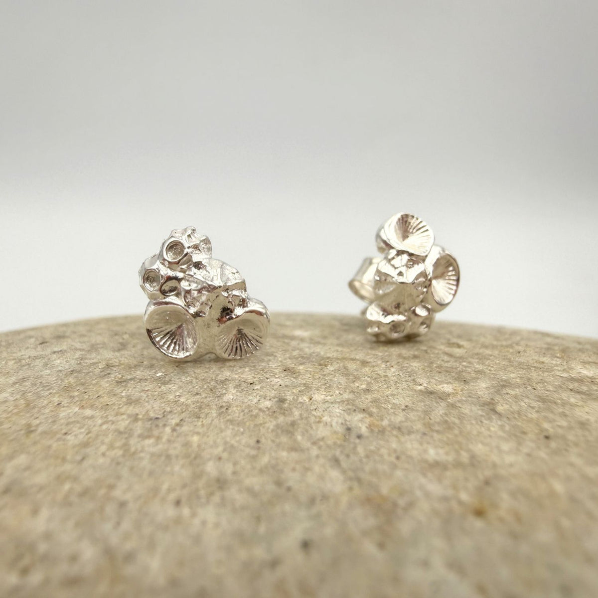Sterling Silver Tiny Limpet and Barnacle stud earrings