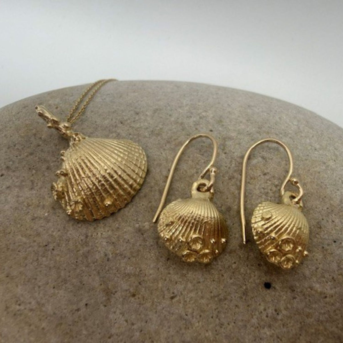 9ct Gold Gower Cockle Shell - earrings with coral detail