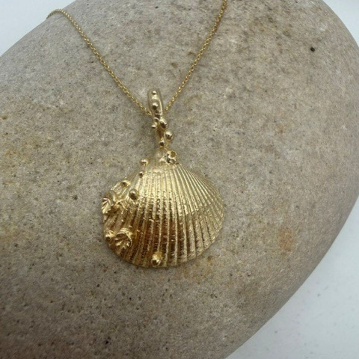 9ct Gold Gower Cockle Shell - pendant with coral detail