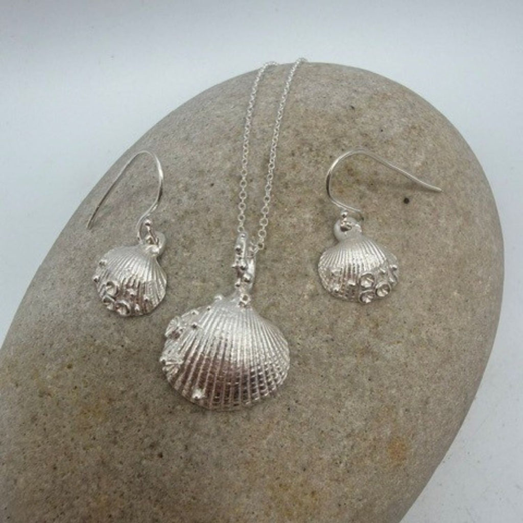 Sterling Silver Gower Cockle Shell - pendant with coral detail