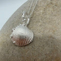 Sterling Silver Gower Cockle Shell - pendant with coral detail