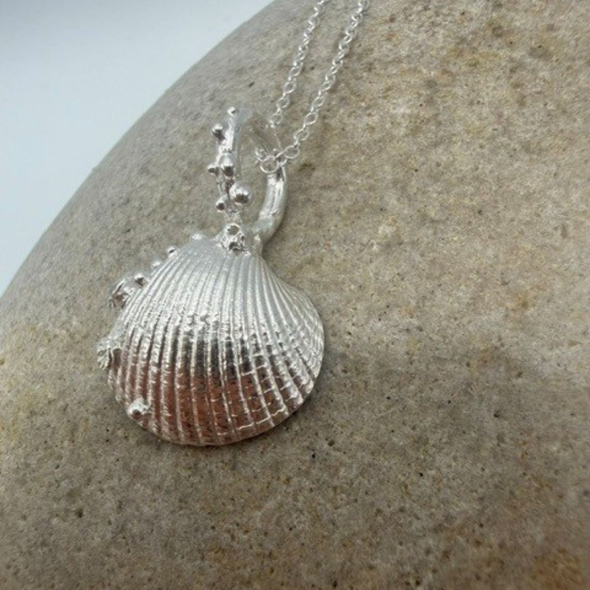 Sterling Silver Gower Cockle Shell - pendant with coral detail