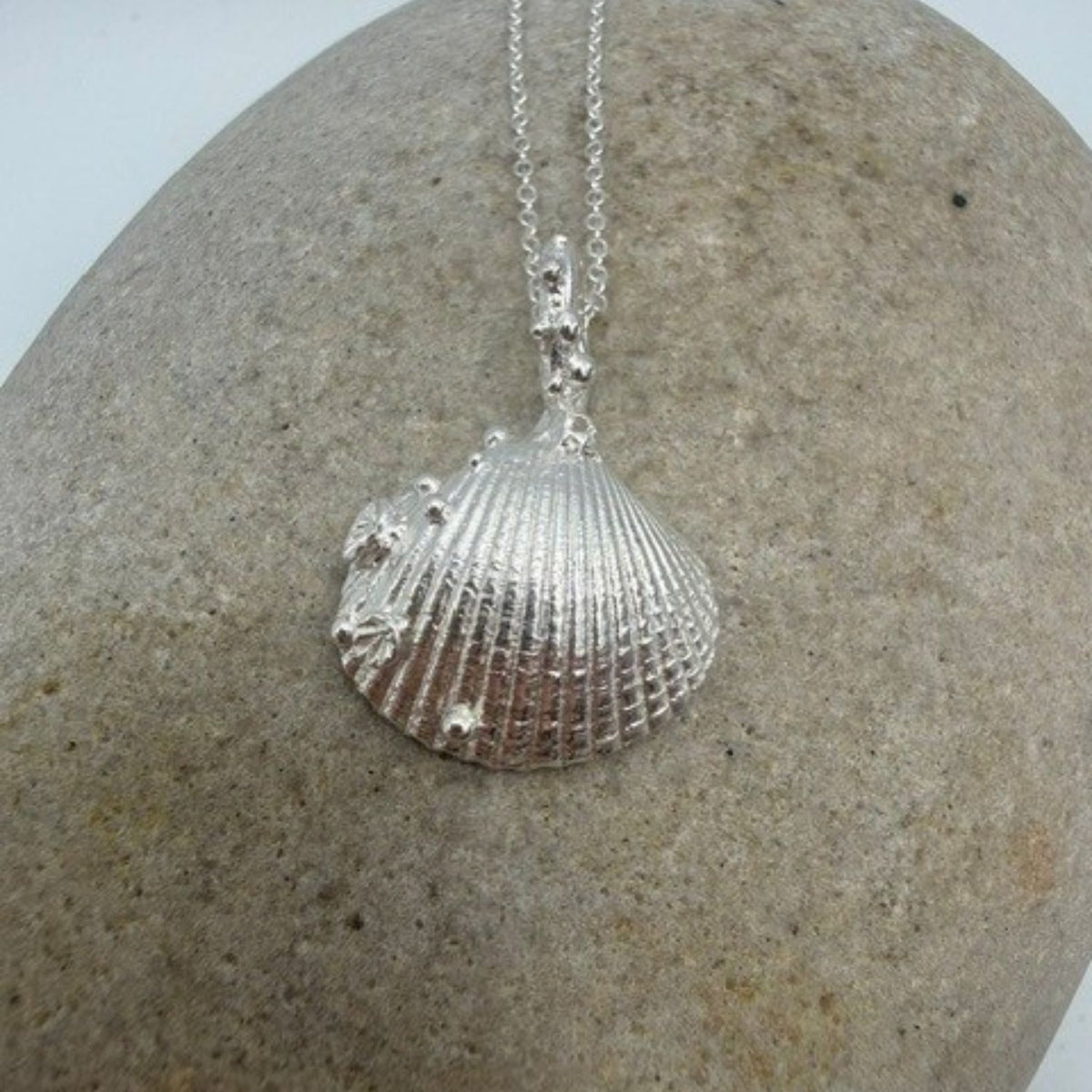 Sterling Silver Gower Cockle Shell - pendant with coral detail